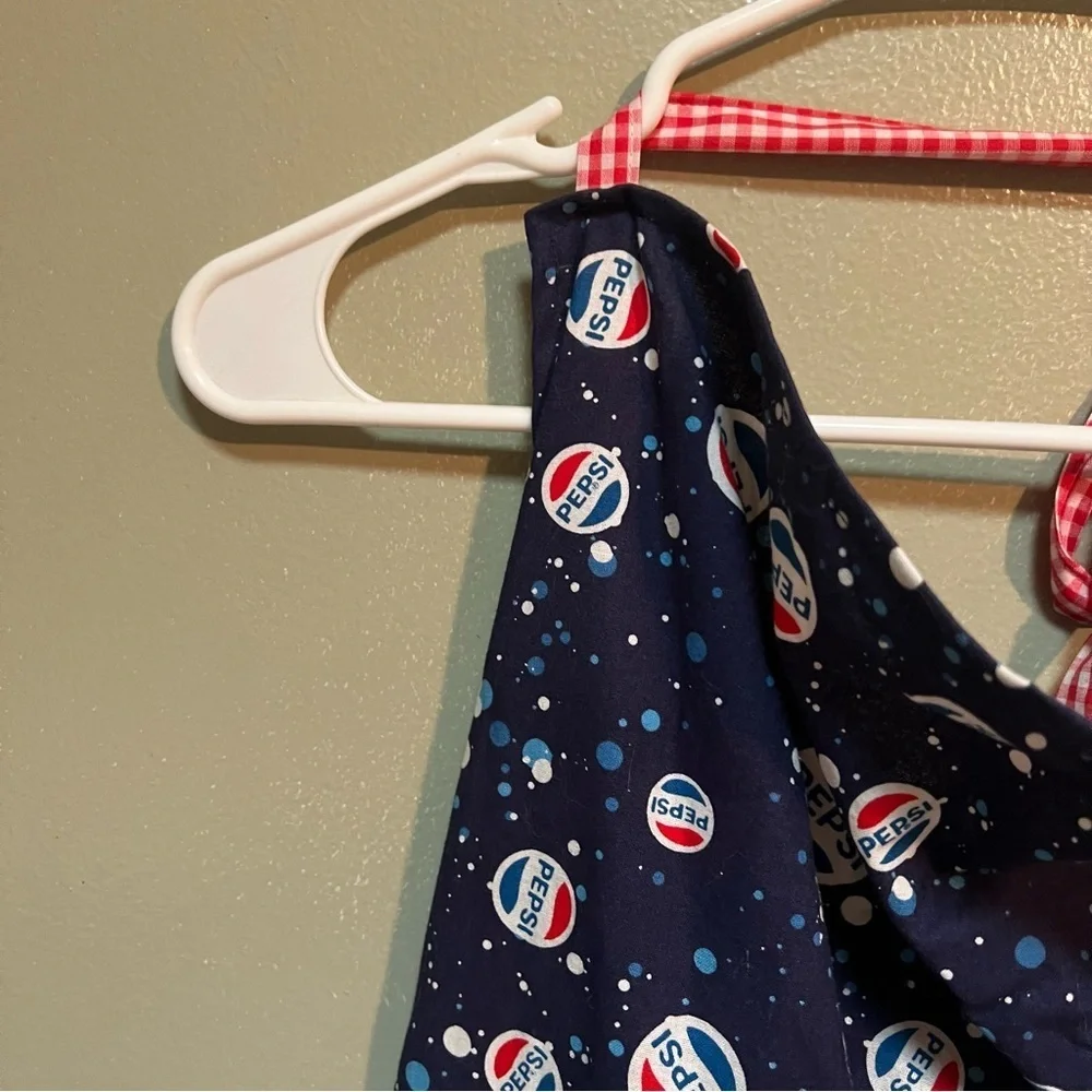 Handmade Apron Pepsi Cola Blue White Red Pocket Tie Back